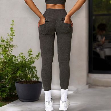 Women's Back Patch Pocket Textured Leggings