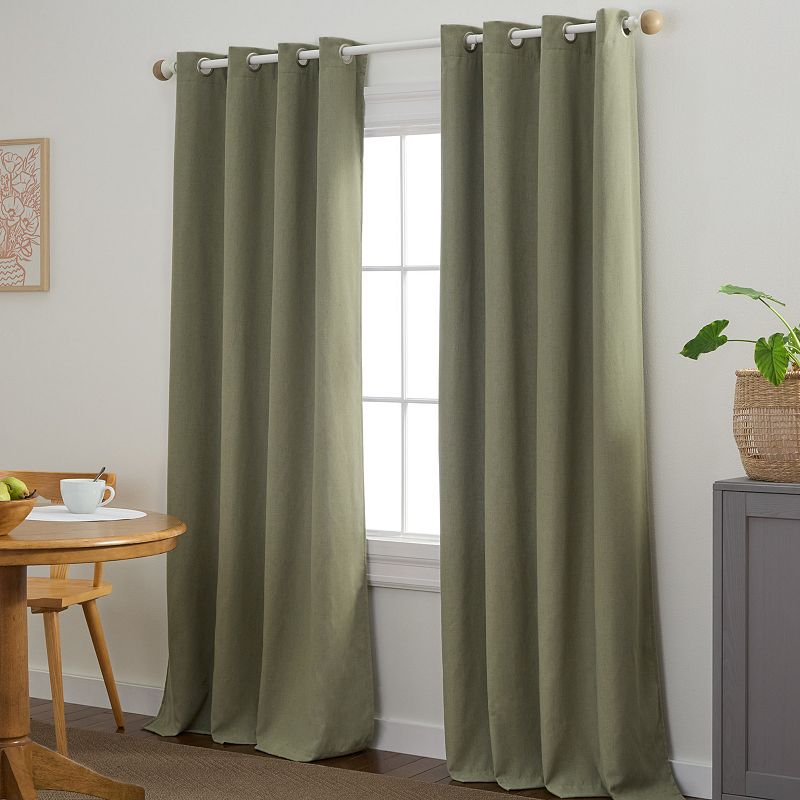 TOWN & COUNTRY BASICS Bertram Solid Linen Texture Indoor Curtains  Room Darkening with Energy Efficient Lining  Grommet Top  2-Pack Set  Sage Green  50 x96