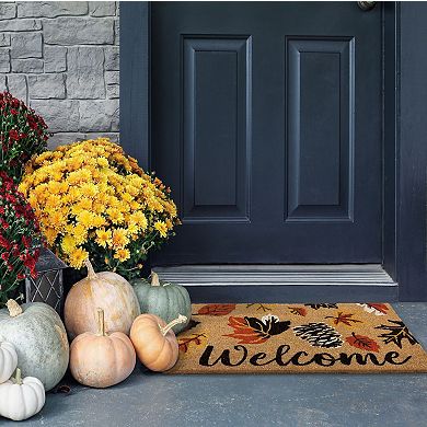 Kate Aurora Festive Fall Autumn Leaves Bristled Outdoor All Season Welcome Mat - 18"x30"
