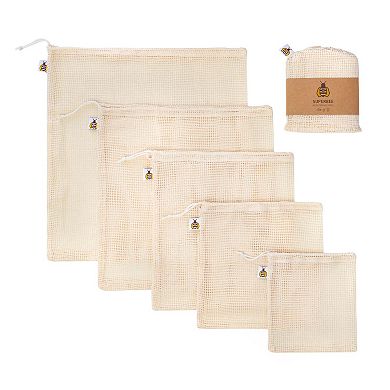 Five Mesh Produce Bags, Five Differently Sized Cotton Produce Bags
