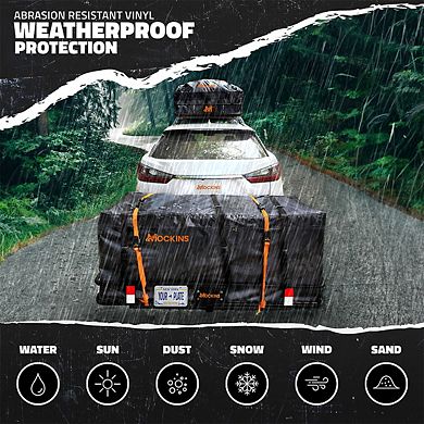 Mockins 60"x20"x6" Hitch Cargo Carrier Folding Hitch Rack w/ 16CuFt. Black Cargo Bag and Accessories
