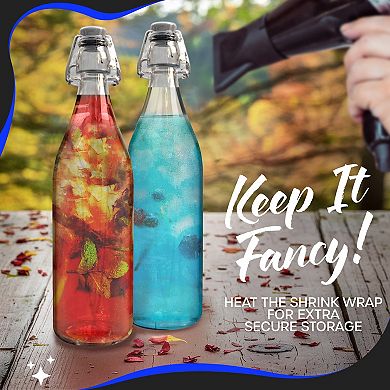 Nevlers 33 oz Round Swing Top Glass Bottles (Pack of 6) Includes Funnel, Brush and Marker