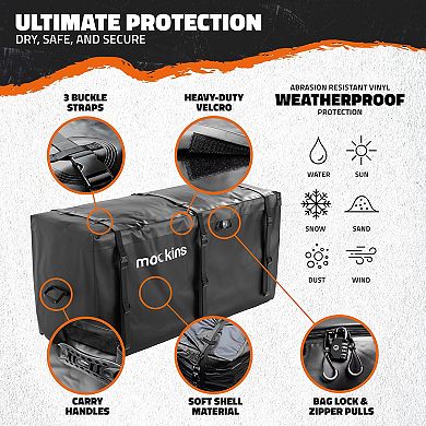 Mockins 25CuF. Black Waterproof Car Carrier Cargo Bag 60"x24"x31" W/ BuckleStraps Lock & Storage Bag