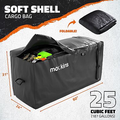 Mockins 25CuF. Black Waterproof Car Carrier Cargo Bag 60"x24"x31" W/ BuckleStraps Lock & Storage Bag