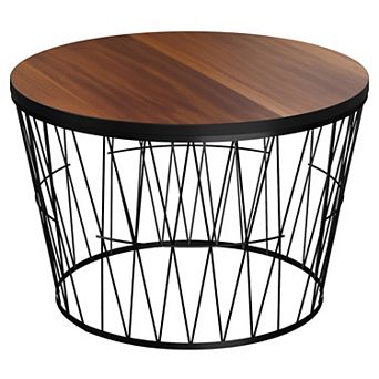 Lavish Home Round Coffee Table with Geometric Metal Base