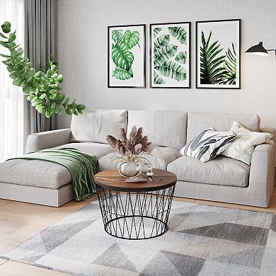 Lavish Home Round Coffee Table with Geometric Metal Base