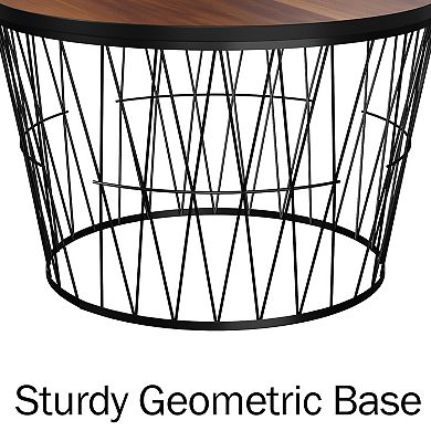 Lavish Home Round Coffee Table with Geometric Metal Base