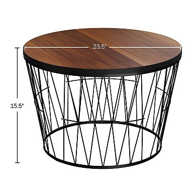 Lavish Home Round Coffee Table with Geometric Metal Base
