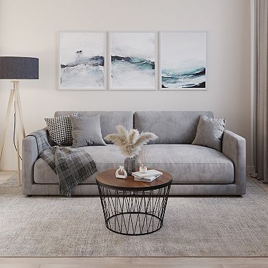 Lavish Home Round Coffee Table with Geometric Metal Base