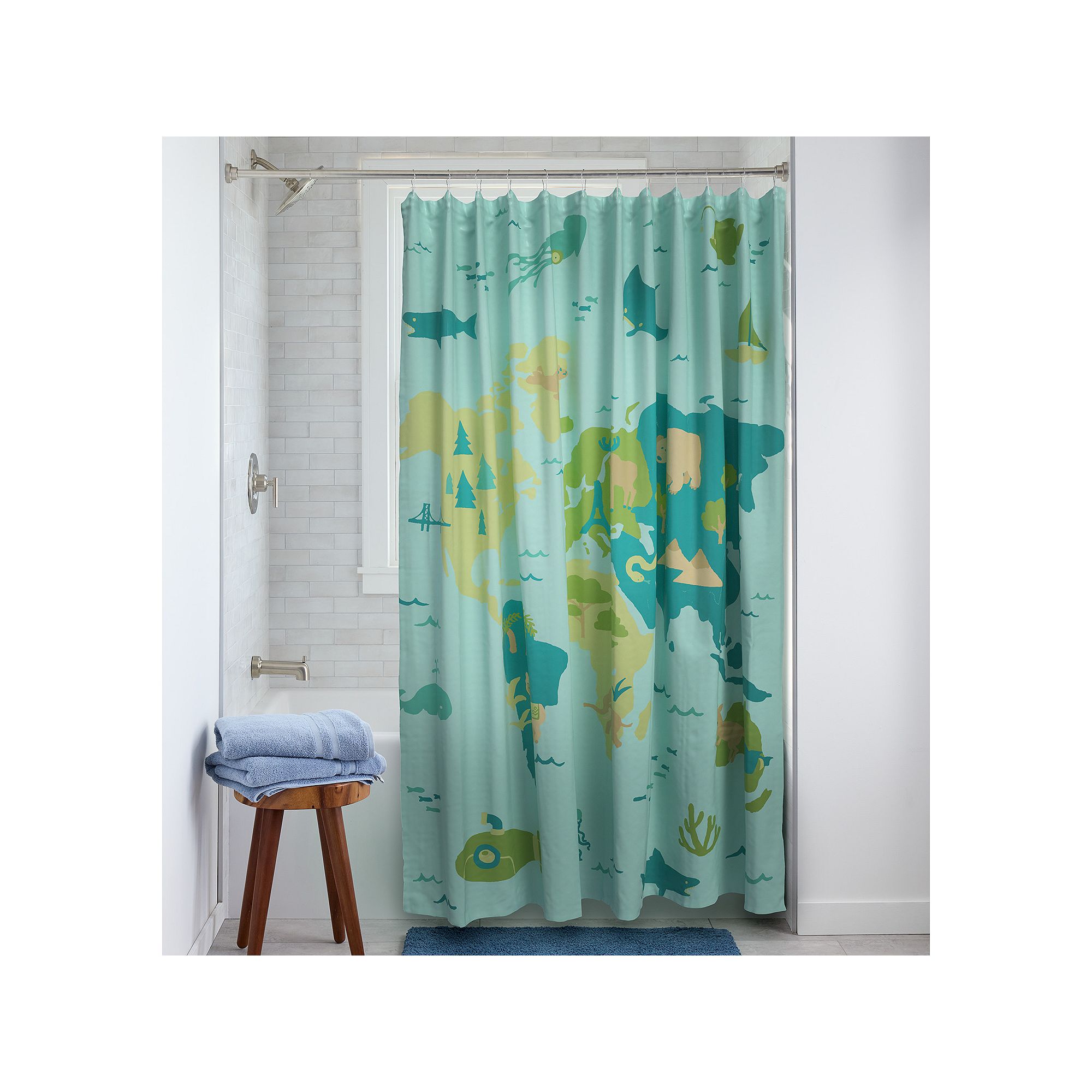 The Big One Kids™ World Map Shower Curtain, Size: 70X72, Blue World 
