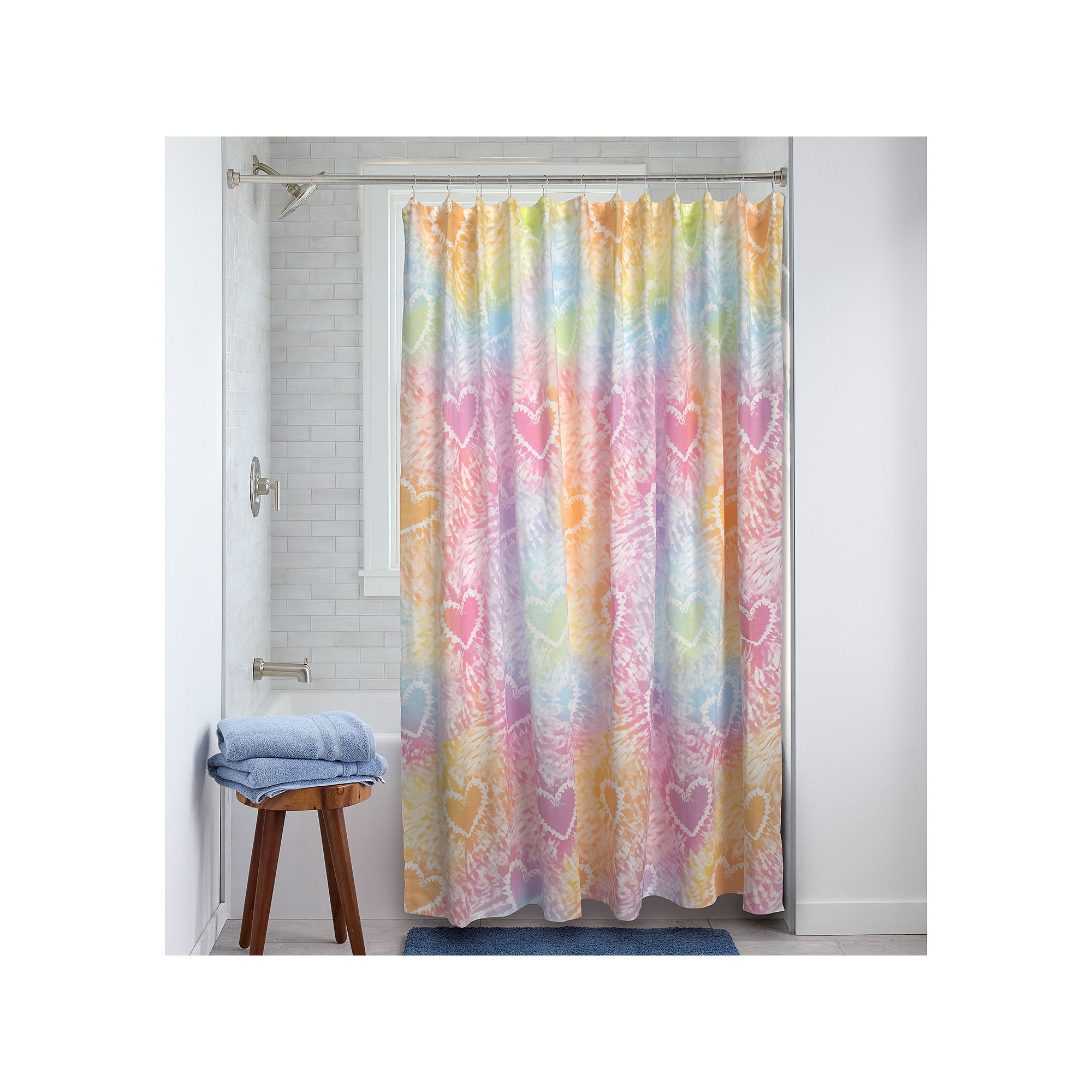 The Big One Kids™ Heart Tie Dye Shower Curtain, Size: 70X72, Rainbow