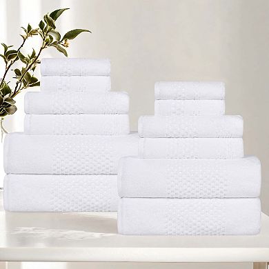 SUPERIOR 12 pc Playa Zero Twist Solid Waffle Textured Towel Set