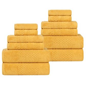 SUPERIOR 12 pc Playa Zero Twist Solid Waffle Textured Towel Set