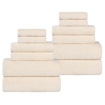 SUPERIOR 12 pc Playa Zero Twist Solid Waffle Textured Towel Set