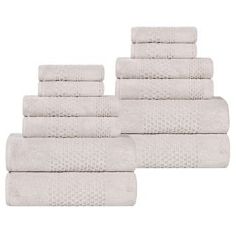 SUPERIOR 12 pc Playa Zero Twist Solid Waffle Textured Towel Set