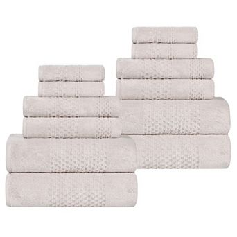 SUPERIOR 12 pc Playa Zero Twist Solid Waffle Textured Towel Set