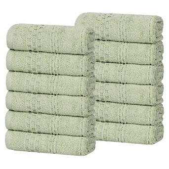 SUPERIOR Zero Twist Playa Collection 12 pc Cotton Solid Waffle Textured Face Towel Set
