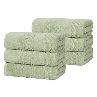 SUPERIOR Zero Twist Playa Collection 6 pc Cotton Solid Waffle Textured Hand Towel Set