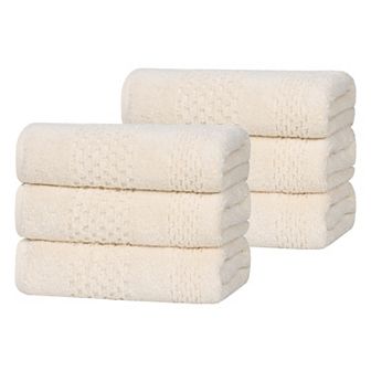 SUPERIOR Zero Twist Playa Collection 6 pc Cotton Solid Waffle Textured Hand Towel Set