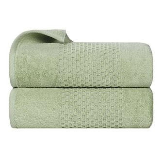 SUPERIOR Zero Twist Playa Collection 2 pc Cotton Solid Waffle Textured Bath Towel Set