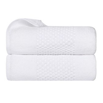 SUPERIOR Zero Twist Playa Collection 2 pc Cotton Solid Waffle Textured Bath Towel Set