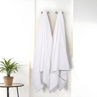 SUPERIOR Zero Twist Playa Collection 2-Piece Cotton Solid Waffle Textured Bath Sheet Set