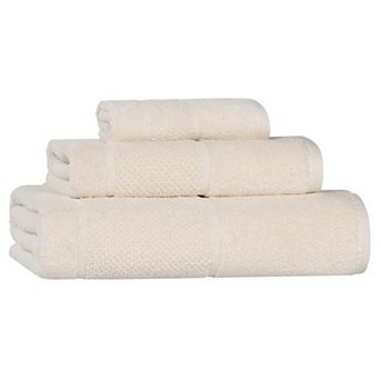 SUPERIOR 3 pc Mile Smart Twist Cotton Medium Weight Solid Broad Border Towel Set