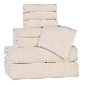 SUPERIOR 8 pc Mile Smart Twist Cotton Medium Weight Solid Broad Border Towel Set