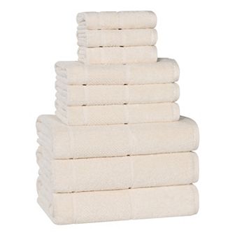 SUPERIOR 9 pc Mile Smart Twist Cotton Medium Weight Solid Broad Border Towel Set