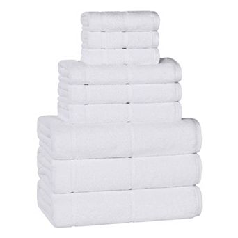 SUPERIOR 9 pc Mile Smart Twist Cotton Medium Weight Solid Broad Border Towel Set