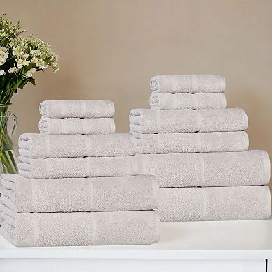 SUPERIOR 12-Piece Mile Smart Twist Cotton Medium Weight Solid Broad Border Towel Set