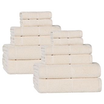 SUPERIOR 12 pc Mile Smart Twist Cotton Medium Weight Solid Broad Border Towel Set