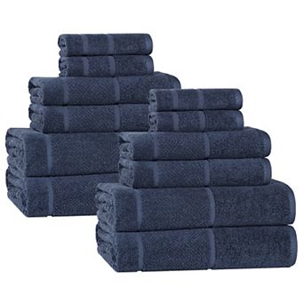 SUPERIOR 12 pc Mile Smart Twist Cotton Medium Weight Solid Broad Border Towel Set
