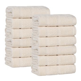 SUPERIOR 12 pc Mile Smart Twist Cotton Medium Weight Solid Broad Border Face Towel Set