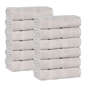 SUPERIOR 12 pc Mile Smart Twist Cotton Medium Weight Solid Broad Border Face Towel Set