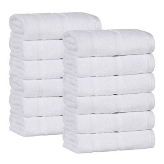 SUPERIOR 12 pc Mile Smart Twist Cotton Medium Weight Solid Broad Border Face Towel Set