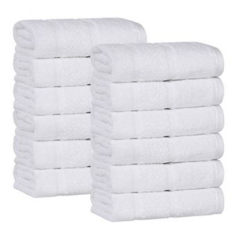 SUPERIOR 12 pc Mile Smart Twist Cotton Medium Weight Solid Broad Border Face Towel Set