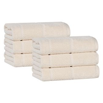 SUPERIOR 6 pc Mile Smart Twist Cotton Medium Weight Solid Broad Border Hand Towel Set