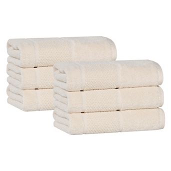 SUPERIOR 6 pc Mile Smart Twist Cotton Medium Weight Solid Broad Border Hand Towel Set