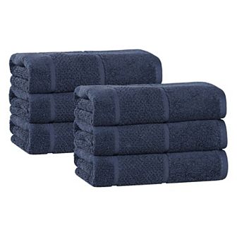 SUPERIOR 6 pc Mile Smart Twist Cotton Medium Weight Solid Broad Border Hand Towel Set