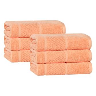 SUPERIOR 6 pc Mile Smart Twist Cotton Medium Weight Solid Broad Border Hand Towel Set
