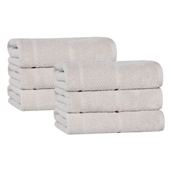 SUPERIOR 6 pc Mile Smart Twist Cotton Medium Weight Solid Broad Border Hand Towel Set
