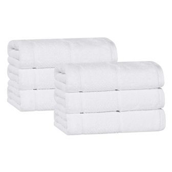 SUPERIOR 6 pc Mile Smart Twist Cotton Medium Weight Solid Broad Border Hand Towel Set