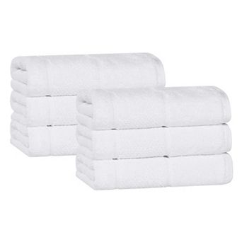 SUPERIOR 6 pc Mile Smart Twist Cotton Medium Weight Solid Broad Border Hand Towel Set