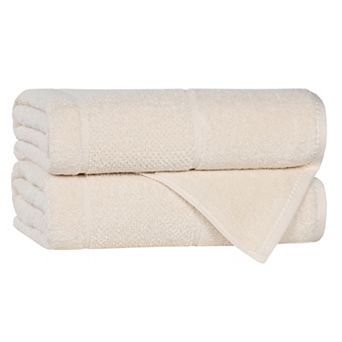 SUPERIOR 2 pc Mile Smart Twist Cotton Medium Weight Solid Broad Border Bath Towel Set