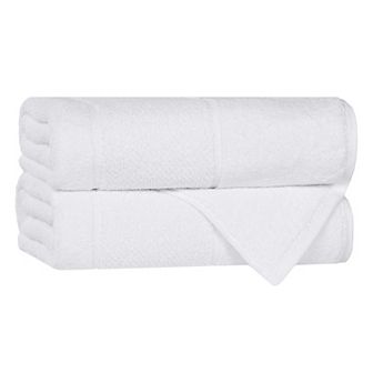 SUPERIOR 2 pc Mile Smart Twist Cotton Medium Weight Solid Broad Border Bath Towel Set
