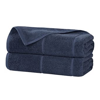 SUPERIOR 2 pc Mile Smart Twist Cotton Medium Weight Solid Broad Border Bath Sheet Set