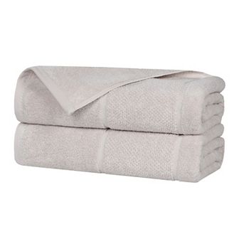 SUPERIOR 2 pc Mile Smart Twist Cotton Medium Weight Solid Broad Border Bath Sheet Set