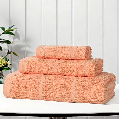 SUPERIOR 3-Piece Mile Milo Smart Twist Cotton Medium Weight Solid Ribbed Design Towel Set