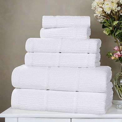 SUPERIOR 6-Piece Milo Smart Twist Cotton Medium Weight Solid Ribbed Design Towel Set